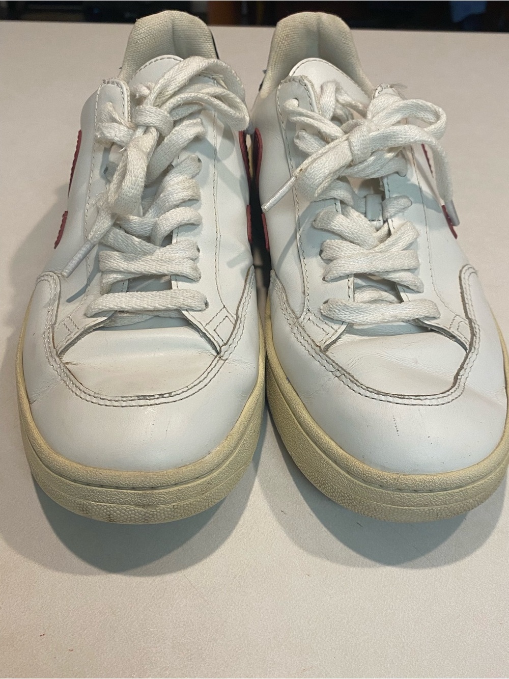 VEJA V-12 LEATHER SNEAKER EXTRA WHITE MARSALA NAUTICO V LOGO LACE UP SZ 7 EU 38 - Picture 7 of 16